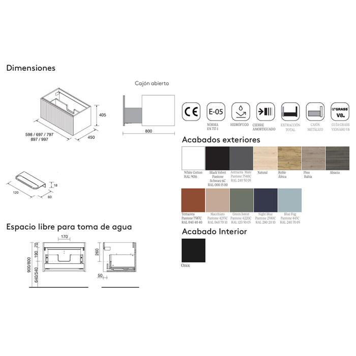 SALGAR BIBA Mueble de Baño con Tapa Encimera 1 Cajón Contenedor Color Nogal Maya