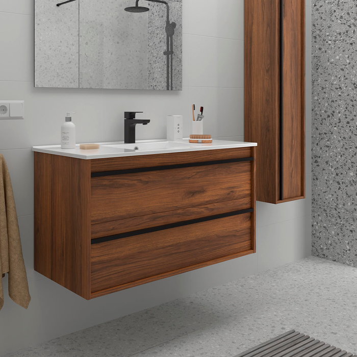 SALGAR ATTILA Mueble de Baño con Lavabo 2 Cajones Color Nogal Maya