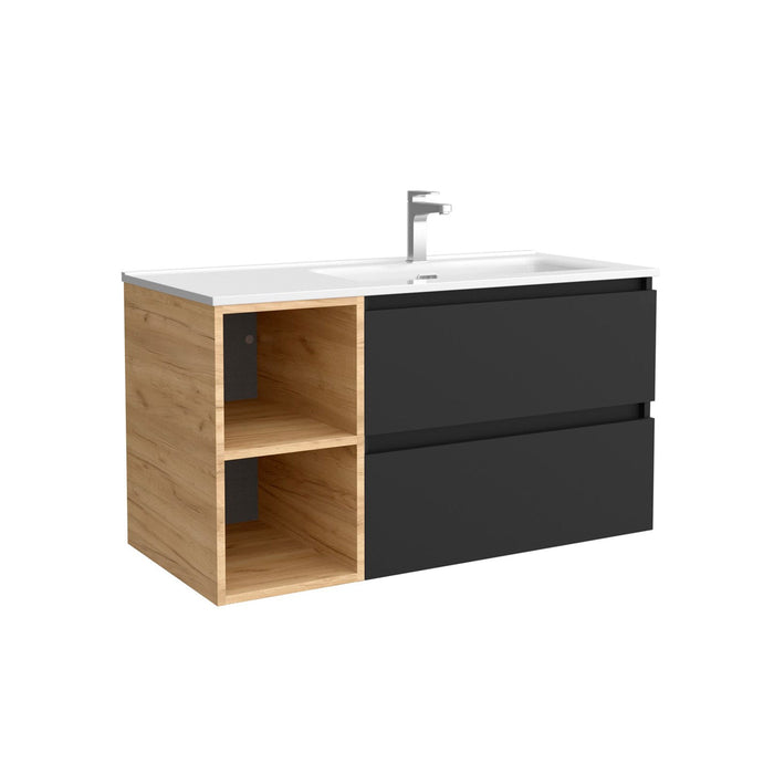 SALGAR BEQUIA Mueble de Baño con Lavabo 2 Cajones 2 Huecos Negro Roble África Izquierda