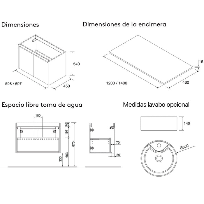 SALGAR 105564 NOJA Mueble de Baño con Tapa Encimera 4 Puertas 120 cm Color Azul Mate