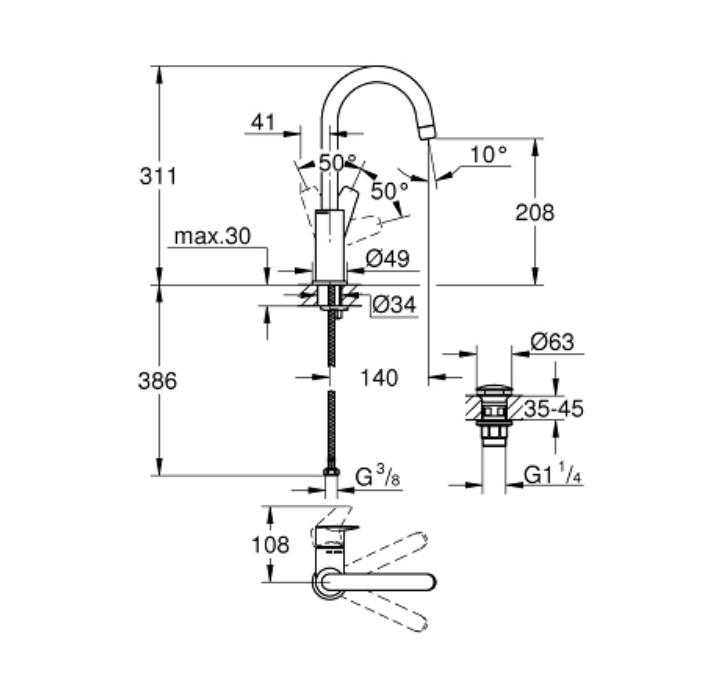 GROHE 23 911 001 BAUEDGE Grifo Monomando Lavabo Tamaño L Cromo