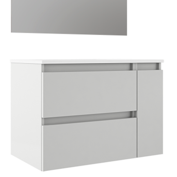 VISOBATH BOX Mueble de Baño con Lavabo Izquierda 2 Cajones 1 Puerta Suspendido Blanco Nieve Brillo