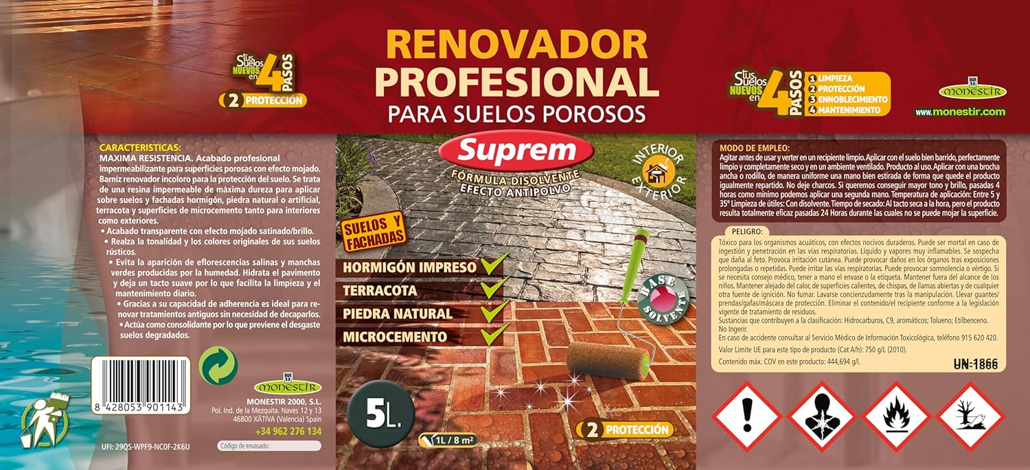MONESTIR RENOVSUP10 SUPREM Renovador Profesional Para Suelos Porosos 10L