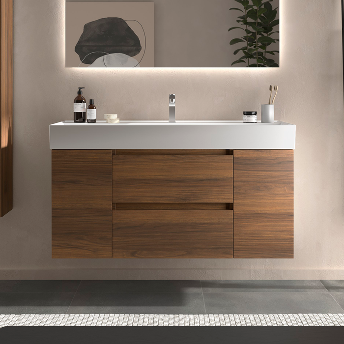 SALGAR 110524 BEQUIA Mueble de Baño con Lavabo 120 cm 2 Cajones 2 Puertas Nogal Maya