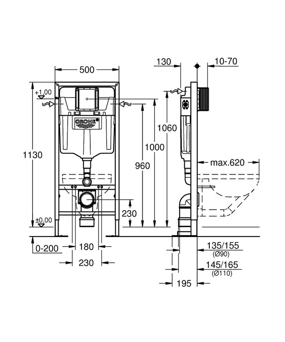GROHE 38 584 001 RAPID SL Cisterna Empotrada Pared 113 cm