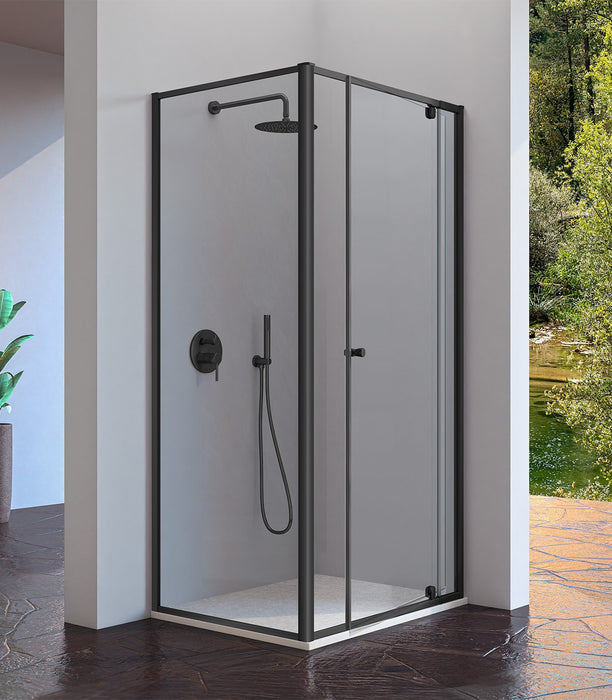 KASSANDRA PIVOT Mampara Frente de Ducha Pivotante+Fijo Negro Transparente
