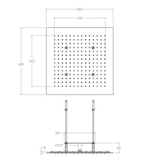 RAMONSOLER RE1K450NM Rociador Empotrado Cuadrado 450 mm Negro Mate