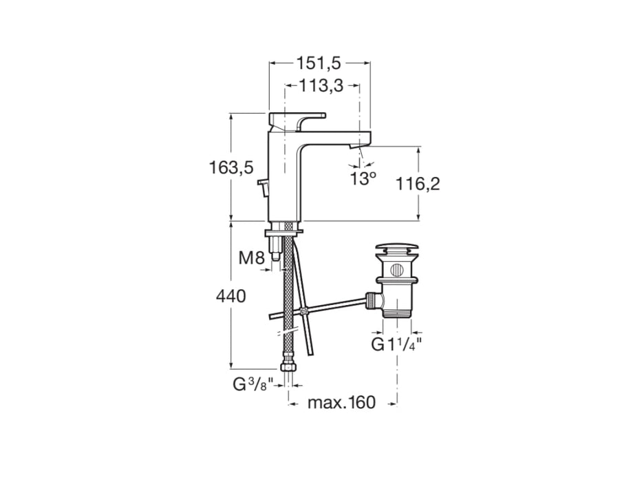 ROCA A5A3F01C00 L90 Grifo Monomando Lavabo con y Desagüe Click-Clack Cold Start Cromo