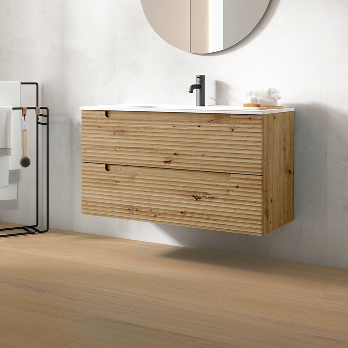 VISOBATH KYOTO Mueble de Baño con Lavabo 2 Cajones Suspendido Color Roble Costa