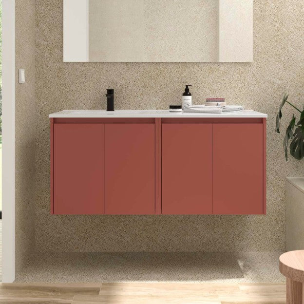 SALGAR 118766 NOJA Mueble+Lavabo 4 Puertas 120 cm Color Rojo Satinado Con Encimera Derecha