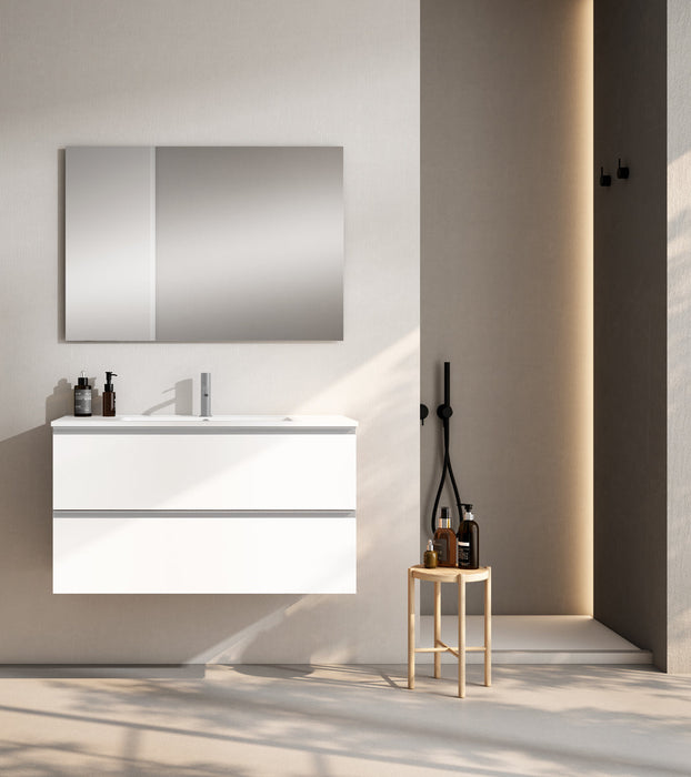 VISOBATH GRANADA Conjunto Completo Mueble de Baño Suspendido 2 Cajones Color Blanco Ada Mate Tirador Aluminio