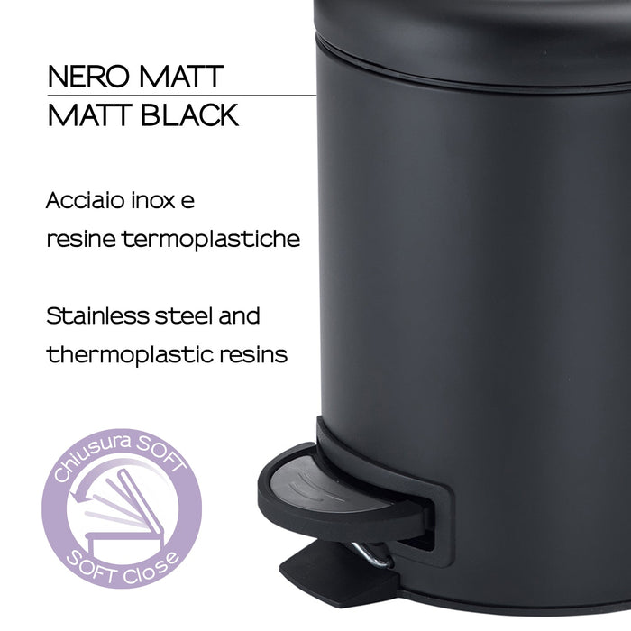 GEDY 32091400000 POTTY Papelera Con Tapa 3L Negro Mate
