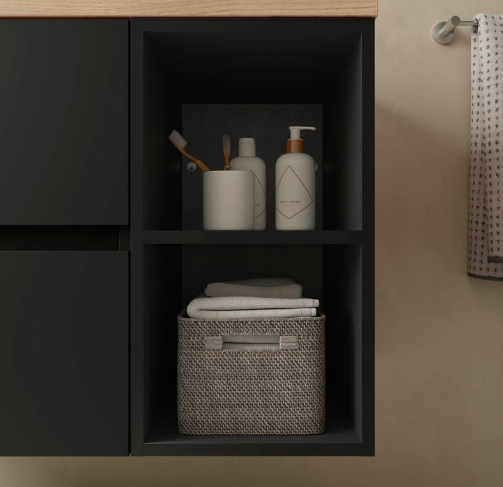 SALGAR 110533 BEQUIA Mueble de Baño con Lavabo de Posar y Encimera 120 cm 2 Cajones 4 Huecos Negro Mate Roble