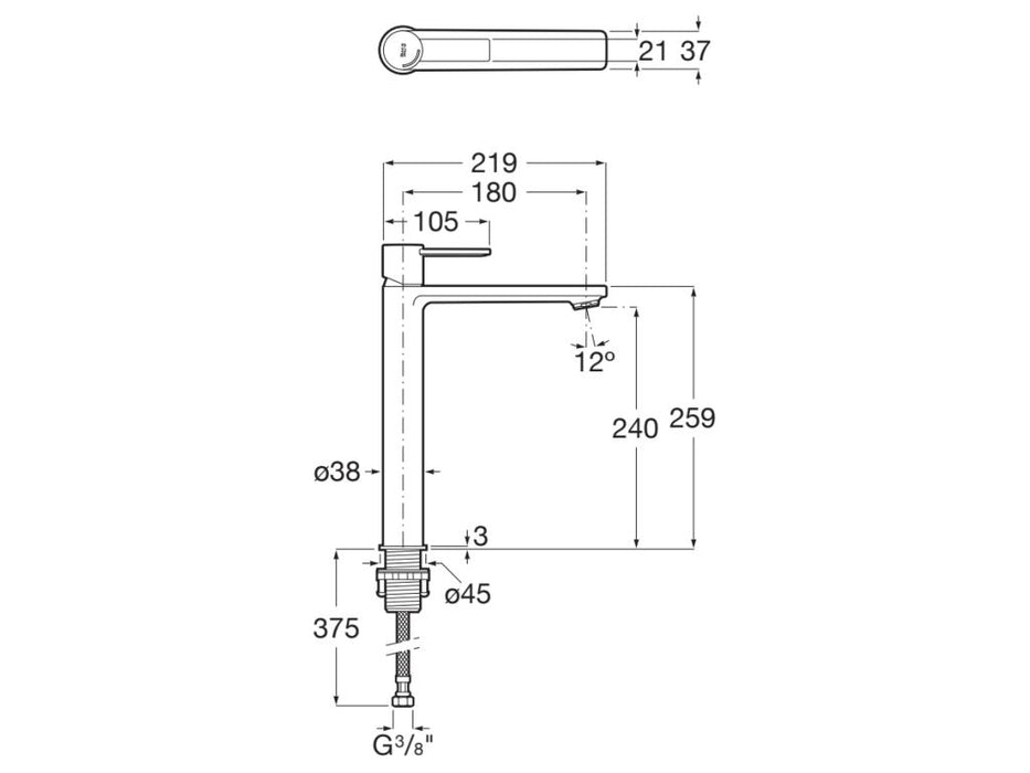 ROCA A5A345FSM0 TARGA Grifo Monomando Lavabo con Caño Alto y Cold Start Acabado Acero Inoxidable