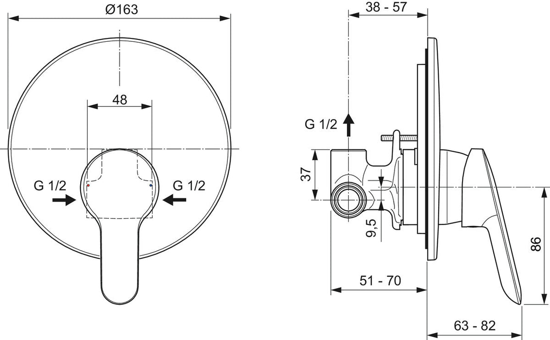 IDEAL STANDARD A7184AA ALPHA Grifo Monomando Ducha Empotrado Cromo