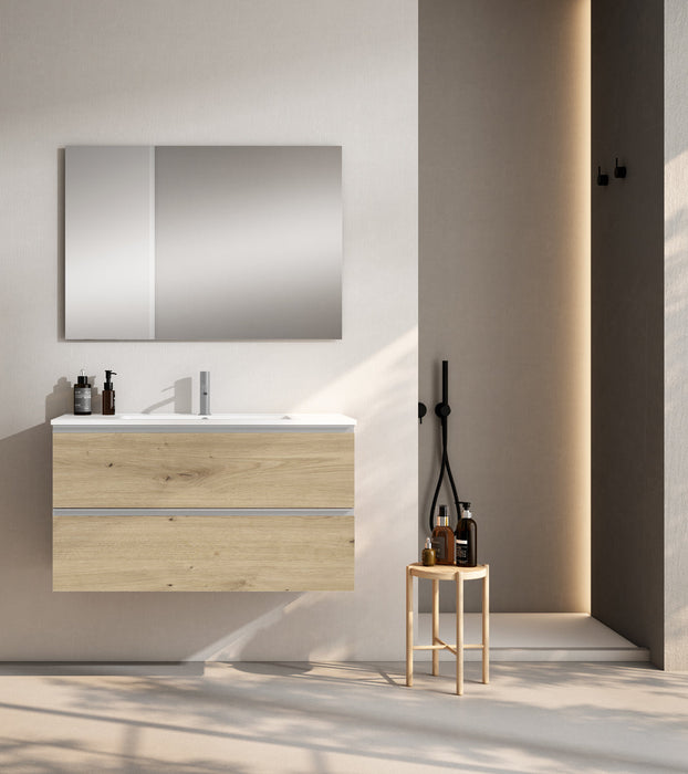 VISOBATH GRANADA Conjunto Completo Mueble de Baño Suspendido 2 Cajones Color Roble Costa Tirador Aluminio