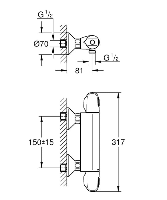 GROHE 34 814 003 GROHTHERM 1000 PRO Grifo Termostático Ducha Sin Equipo Cromo