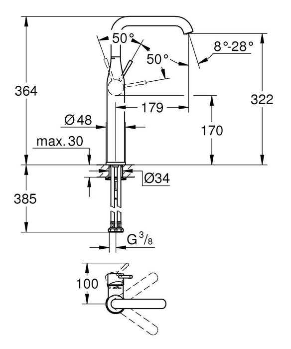 GROHE 24 170 DA1 ESSENCE Monomando Lavabo 1/2" Tamaño XL Cobre Brillo