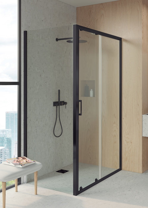 BATHME LONDON-3 Mampara Ducha Lateral Fijo+Frontal Corredera Negro Transparente