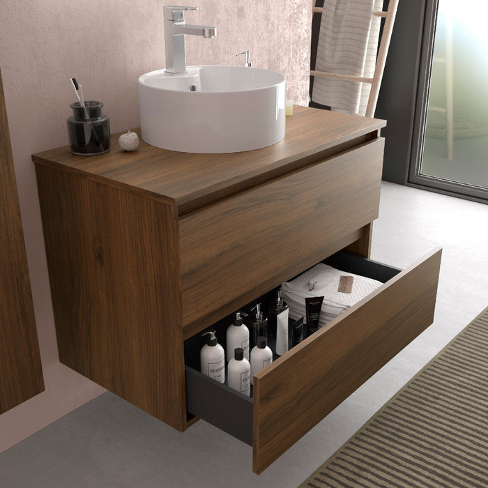 SALGAR BEQUIA Mueble de Baño con Tapa Encimera Color Nogal Maya