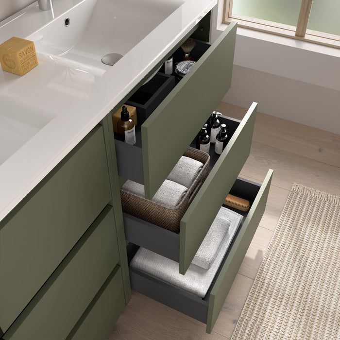 SALGAR 106290 NOJA Mueble de Baño con Lavabo 6 Cajones 120 cm Color Verde Mate