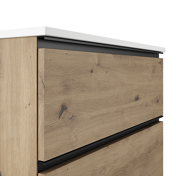 VISOBATH GRANADA Conjunto Completo Mueble de Baño Suspendido 2 Cajones Color Roble Costa Tirador Negro