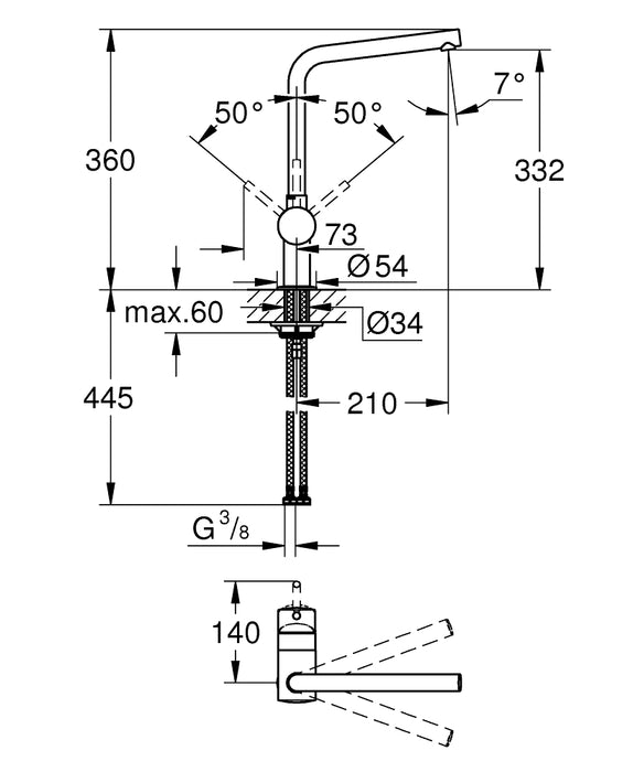 GROHE 31 375 DC0 MINTA Monamando Fregadero Caño L Cromo Mate