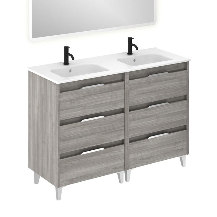 AMIZUVA C0073825 SUKI Mueble de Baño con Lavabo 6 Cajones 120 cm Gris Arenado