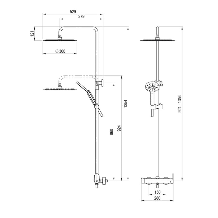 PRESTO 46250302 NINE Columna Ducha Mezcladora Rociador 300 mm y Flexo PVC