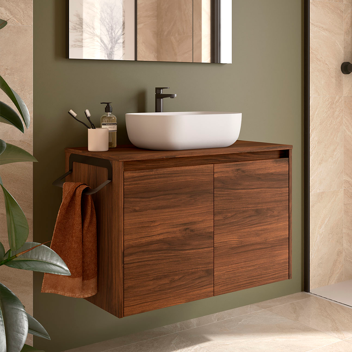 SALGAR NOJA Mueble de Baño con Tapa Encimera 2 Puertas Color Nogal Maya