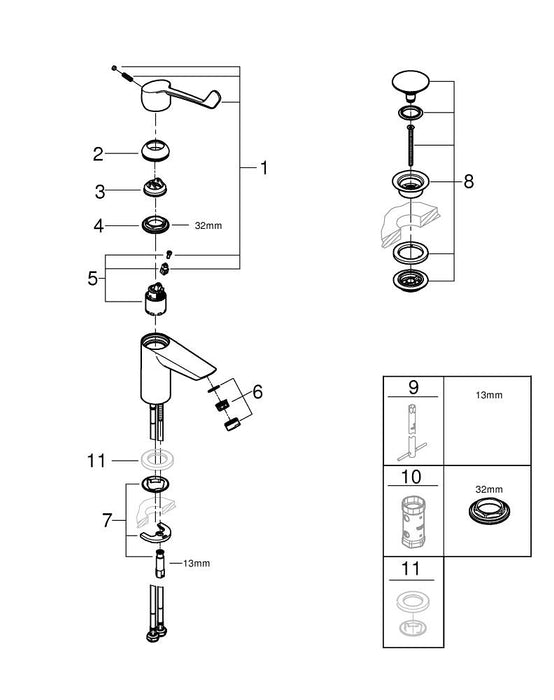 GROHE 23 981 003 EUROSMART Monomando de lavabo 1/2" tamaño M cromo