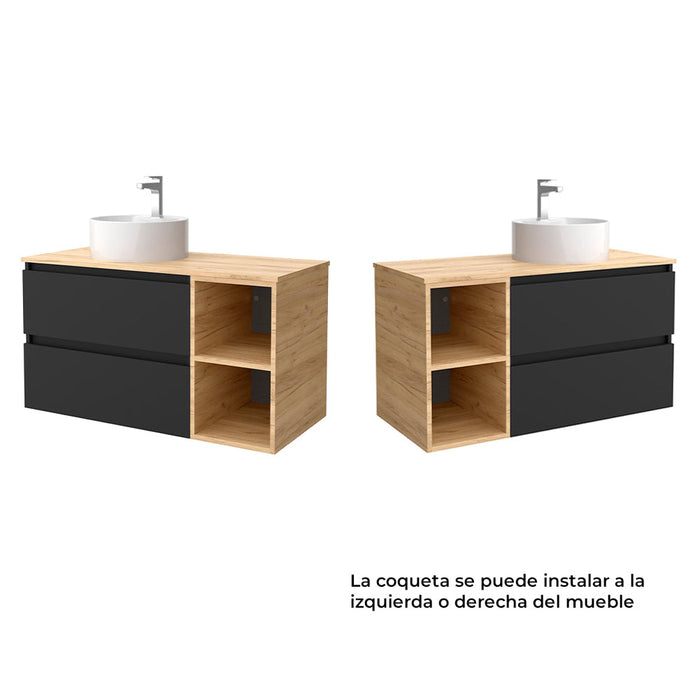 SALGAR BEQUIA Mueble de Baño con Lavabo de Posar y Encimera 2 Cajones 2 Huecos Negro Roble África