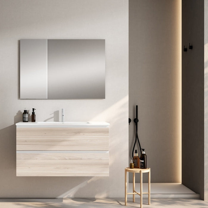 VISOBATH GRANADA Conjunto Completo Mueble de Baño Suspendido 2 Cajones Color Aliso Tirador Blanco
