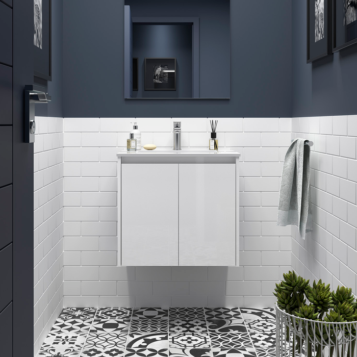 SALGAR NOJA Mueble de Baño con Lavabo 2 Puertas Color Blanco Brillo
