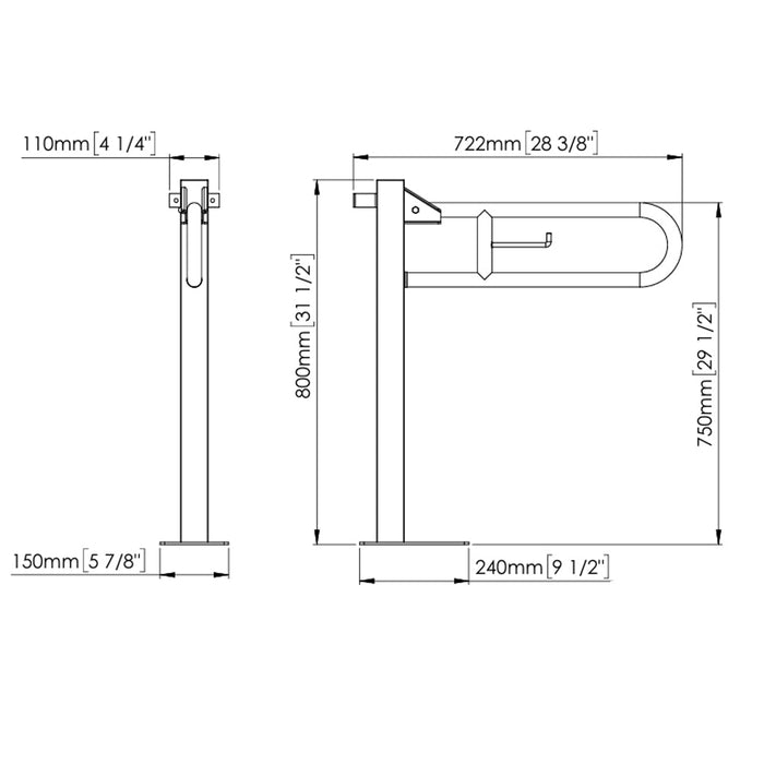MEDICLINICS BGC2710B MEDINOX Barra Abatible Vertical con Columna Negra