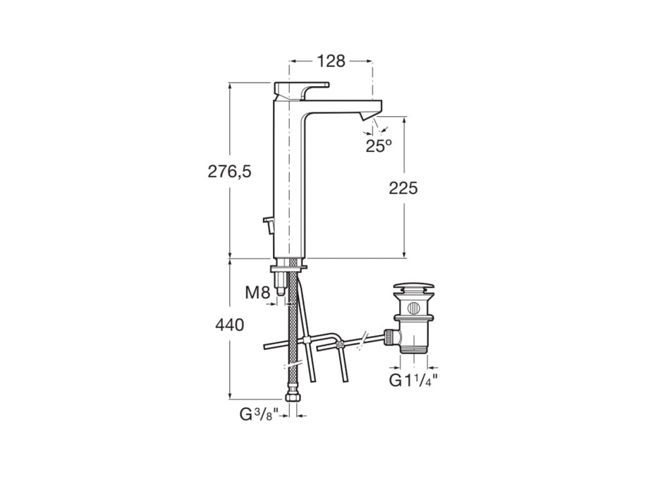 ROCA A5A3G01C00 L90 Mezclador de Caño Alto Monomando Lavabo con Desagüe Automático Cold Start Cromo