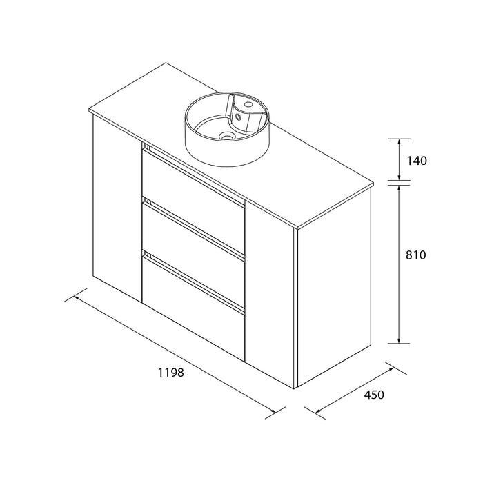 SALGAR BEQUIA PLUS Mueble 3C Lavabo sobre encimera 120 cm Roble