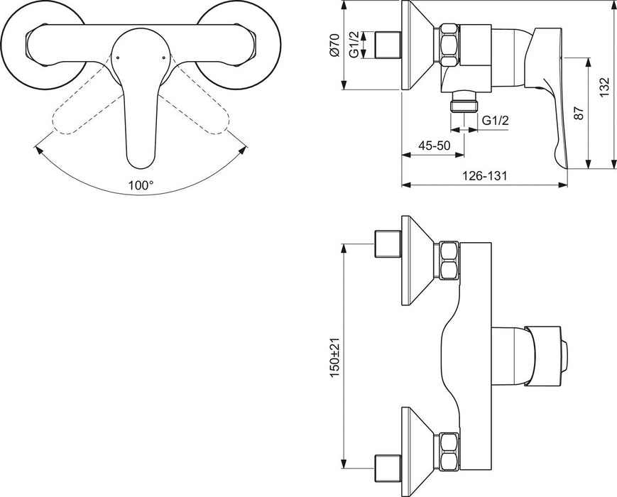IDEAL STANDARD BC488AA ALPHA Grifo Monomando Ducha sin Equipo de Ducha Cromo