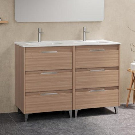 AMIZUVA C0073827 SUKI Mueble de Baño con Lavabo 6 Cajones 120 cm Nogal Arenado