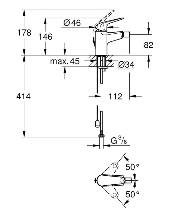 GROHE 32 882 001 EUROECO Grifo Monomando Bidé Tamaño S Cromo