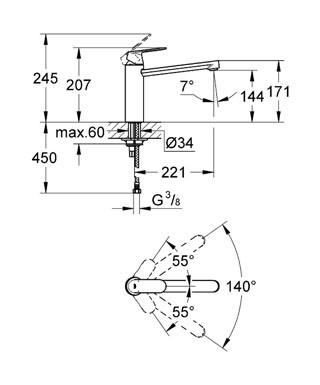 GROHE 30 193 000 EUROSMART COSMOPOLITAN Grifo Fregadero Cromo