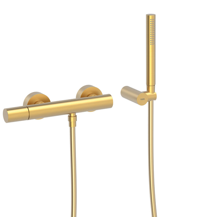 TRES 26116701OM STUDY Grifo Monomando Mural Ducha Oro Mate 24K