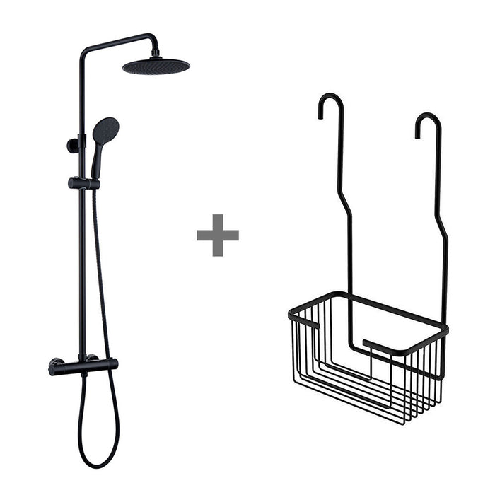LLAVISAN 830084 Pack Columna Termostática Round Negra + Portagel Colgar Negro