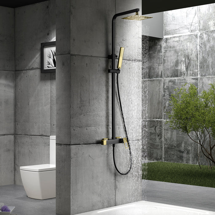 IMEX BDC032/NGOLD SUECIA Grifo Monomando Conjunto de Ducha Telescópico Negro Oro Brillo