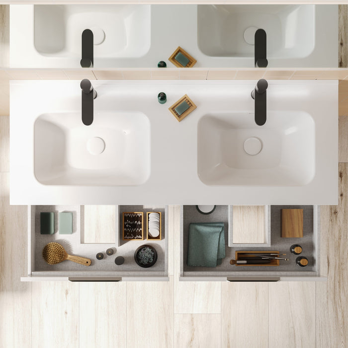 AMIZUVA C0073825 SUKI Mueble de Baño con Lavabo 6 Cajones 120 cm Gris Arenado