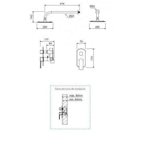 LLUVIBATH AP04A12 APOLO Conjunto Ducha Empotrado Cromo