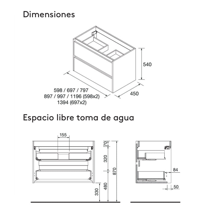 SALGAR 106181 NOJA Mueble+Lavabo 4 Cajones 140 cm Color Azul Mate