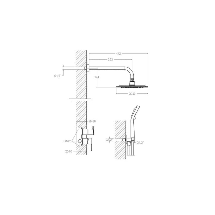 RAMONSOLER 941502RP240 Conjunto Monomando Ducha Empotrado 2 Vías Cromo