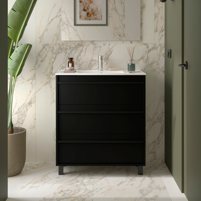 SALGAR ATTILA Mueble de Baño con Lavabo 3 Cajones Color Negro Mate