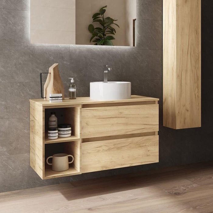 SALGAR BEQUIA Mueble de Baño con Lavabo de Posar y Encimera 2 Cajones 2 Huecos Roble África
